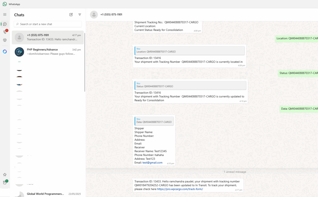 WPCargo Whatsapp Bot and Notification Addon - WPCargo