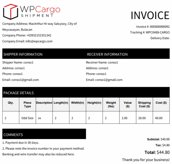 WPCargo Invoice Addon